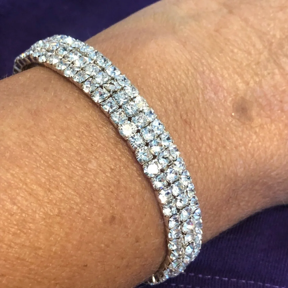 Silver Tone Crystal Stretch Bracelet - Women Jewelry